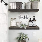 QEEIG Floating Shelves for Wall 23.6" Long - Wall Mounted Shelf Bathroom Kitchen Living Room Bedroom Farmhouse Home Decor Display Bookshelf Large 23.6 x 9.3 inch Set of 2, Grey (008-60GY) - Image 2