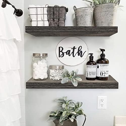 QEEIG Floating Shelves for Wall 23.6" Long - Wall Mounted Shelf Bathroom Kitchen Living Room Bedroom Farmhouse Home Decor Display Bookshelf Large 23.6 x 9.3 inch Set of 2, Grey (008-60GY) - Image 2