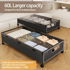 KITHELP Under Bed Storage Containers with Wheels, 2 Pack Underbed Shoe Storage Organizer with Removable Lids, Large Rolling Under Bed Storage Dresser Drawers for Clothes Toys Shoes Blankets - Image 2