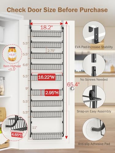 Delamu Over The Door Pantry Organizer, 9-Tier Pantry Door Organizers and Storage with Adjustable Basket, Metal Hanging Spice Rack, Seasoning Organizer, Door Organizer for Home Kitchen Bathroom, Black - Image 2