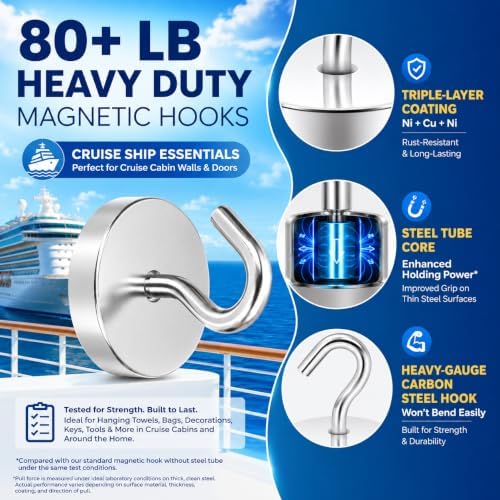 Neosmuk Magnetic Hooks Steel Tube Design for Cruise,80lb+ Silver,10 Pack - Image 3