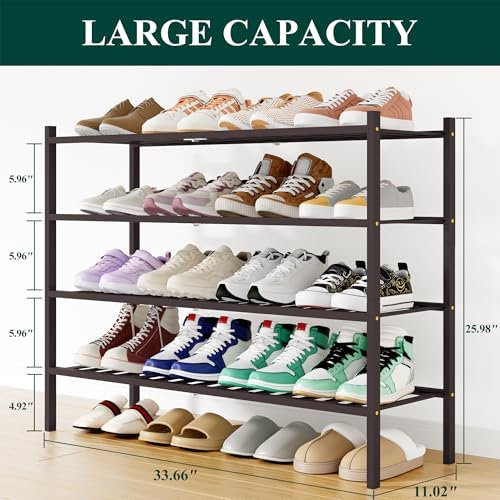 Smiry Bamboo Shoe Rack, 16 Vertical Slats, 4 Tier - 33.7" Wide, Brown - Image 2
