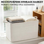 96L Woven Laundry Basket with Handles, Extra Blanket Basket,White - Image 6