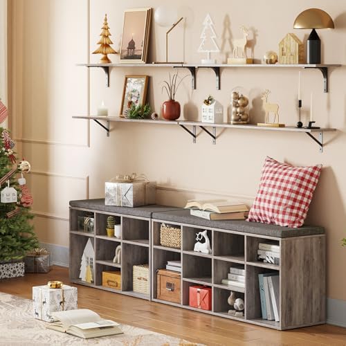 DINZI LVJ Shoe Storage Bench with Cushion, 40.9" Cubby Shoe Rack, 12-Cubby - Image 2