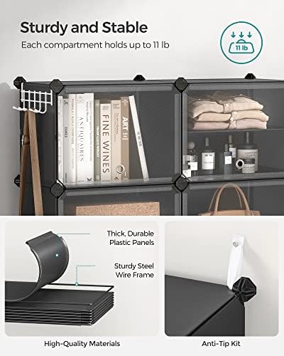 SONGMICS Shoe Rack, 6-Tier with Doors, 24-Pair Storage Cabinet | Shoe Organizer, Steel Frame, Plastic Panel, Bedroom, Entryway, Ink Black and Transparent, DAMION Collection ULPC033B01 - Image 5