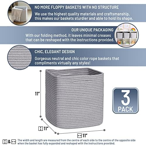 NaturalCozy Storage Cubes 11 Inch Cotton Rope Woven Baskets for Organizing, 3-Pack | Cube Storage Bin | Square Storage Baskets for Shelves Organizer, Classroom, Kids Toy Bins, Closet, Baby Nursery - Image 2