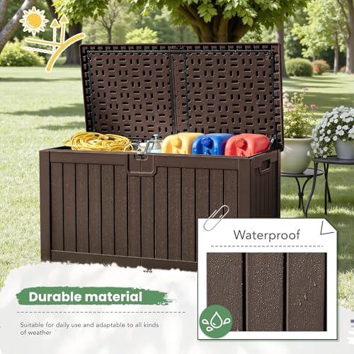 Greesum 230 Gallon HDPE Outdoor Storage Box with Removable Dividers, Weatherproof Oversized Deck Box for Patio, Garage, Garden, Brown - Image 5