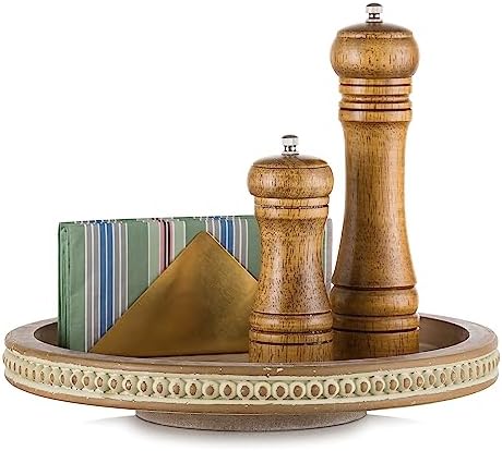 Hanobe Lazy Susan Centerpiece Tray, Round Wooden Turntable Organizer, Brown by Hanobe