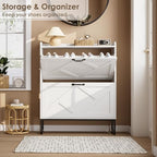 Nicetree Shoe Storage Cabinet with 2 Flip Drawers, Freestanding Shoe Organizer, Shoe Cabinet with Metal Legs, Narrow Shoe Rack Cabinet, Farmhouse Slim Shoe Cabinet for Entryway, Foyer, Hallway, White - Image 3