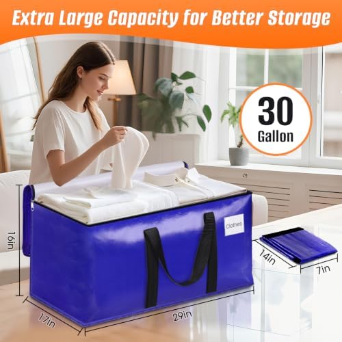 FabSpace 4-Pack Moving Bags with Backpack Straps & Carry Handles, 30 Gallons-125 L Heavy Duty Storage Totes for Space Saving, Foldable Storage Bags for College Dorm, Travel, Camping (Blue) - Image 3