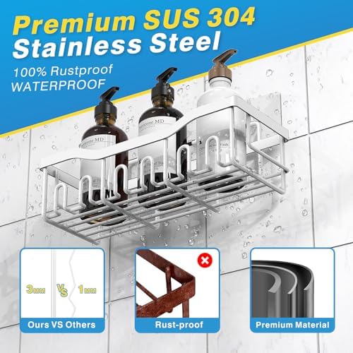 Shower Caddy 5 Pack,Adhesive Shower Organizer for Bathroom Storage&Home Decor&Kitchen,No Drilling,Large Capacity,Rustproof Stainless Steel Bathroom Organizer,Shower Shelves for Inside Shower-Larger - Image 5
