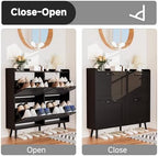 Shoe Storage Cabinet with 4 Flip Drawers, Freestanding Shoe Organizer with Adjustable Shelf & Anti-Tipping Device, Hidden Shoe Rack for Entryway, Hallway, Foyer, Lounge（Black） - Image 5