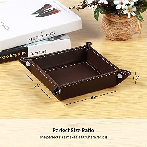 YAPISHI Valet Tray Leather Catchall Jewelry Tray Dice Box Bedside Tray Key Phone Coin Change Watches and Candy Holder Sundries Entryway Tray - Image 3