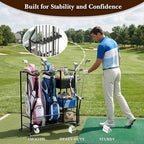 Faesun Golf Bag Organizer for Garage, Golf Bag Storage Rack with 6 Club Slots, Golf Club Organizer with Fabric Drawer & Wheels, Golf Storage Organizer Holds 2 Bags, Golf Rack Storage System - Image 5