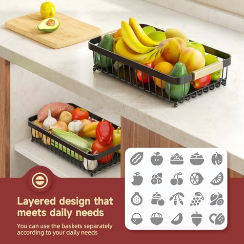 Sevenblue 3-Tier Fruit Basket with Banana Hangers, Detachable Metal Bowl - Image 5