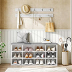 HOOBRO Shoe Storage Bench with Cushion, 39.4" L Entryway Bench with 12 Cubbies, Entryway Hall Tree with Storage, Cubby Shoe Rack Bench with Coat Rack for Hallway, Holds up to 330 lb, White WT112HX01 - Image 2