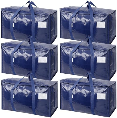 TICONN 6 Pack Extra Large Moving Bags Heavy Duty with Zippers & Carrying Handles, Durable Storage Bags Moving Boxes for Closet Organizers and Storage (6 Pack, Navy) by TICONN