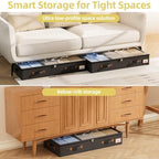 FHSQX Under Bed Storage Container 2Pack 4.5 Inches Low Profile Under-bed Organizer Bins Slim Under Couch Storage Box Ideal For Seasonal Clothes Blankets Towel Fabric (2, Black, 31.5 * 17 * 4.5in) - Image 6