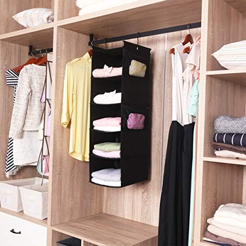 MAX Houser 5-Shelf Hanging Closet Organizer with 4 Side Pockets, Black | Foldable Fabric Hanging Shelves for Closet, Cloth Hanging Shelves with 2 sturdy hanging hooks, Small Space Saver - Image 4