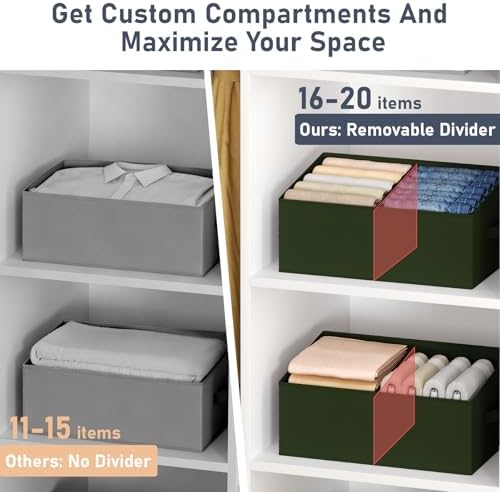 DIMJ Large Closet Shelf Organizer Bins 6 Packs with Handles and Divider, Fabric Trapezoid Storage Baskets, Foldable Clothes Containers Box for Shelf, Towel, Book, Toy, Purse, Hats, Green - Image 2