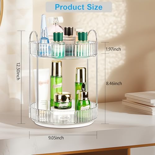 360 Rotating Makeup Organizer, 2 Tier Lazy Susan Bathroom Counter Organizer, Skincare Organizers, Spinning Perfume Organizer & Vanity Organizer Countertop (Silver Clear, 2 Tier) - Image 3