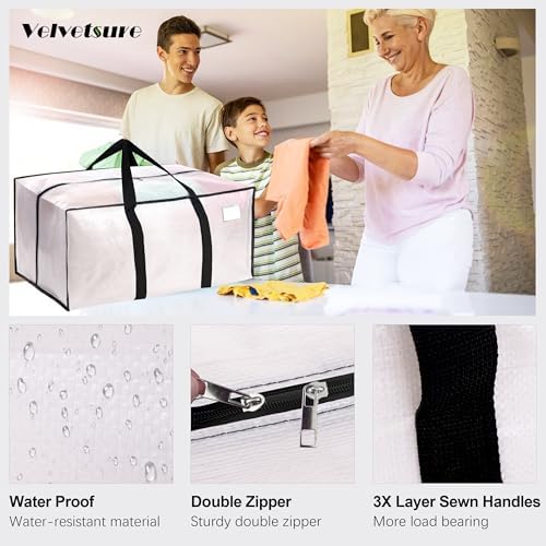 6 Pack Heavy Duty Extra Large Moving Bags W/Backpack Straps - Strong Handles & Zippers, Storage Totes For Space Saving, Fold Flat, Alternative to Box and Bin (40 gal, Semi-Transparent) - Image 3