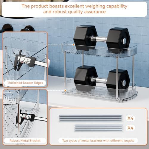 4 Pack Large Pull Out Bathroom Organizers and Storage,2 Tier 12.8″ Tall Sliding Kitchen Under Sink Organizer for Cleaning Products Storage,Acrylic Clear Bathroom inder Sink Organizer,Undersink Storage - Image 6