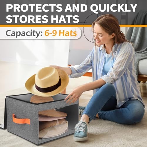 kushon Upgraded Hat Storage Box for Women & Men,Closet Hat Boxes Organizer Bag with Dustproof Lids,Cowboy Hat Box,Hat Carrier Case For Travel - Image 3