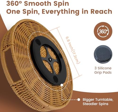 12 Inch Rattan Lazy Susan Organizer for Cabinet with Handles - Image 3
