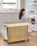 SONGMICS Rolling Laundry Hamper with Lid, 160 L 3-Section Synthetic Rattan - Image 2