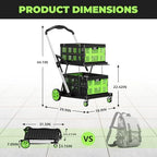 8-in-1 Max 200LBS Collapsible Shopping Cart on Wheels with 2 Storage Crates, Portable Foldable Shopping Cart with Foot Brake for Picnic, Supermarket, Office, Green-2026 Upgraded - Image 2