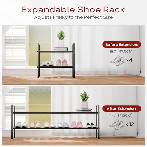 Bumusty 2 Tier Long Expandable Shoe Rack for Closet, Black - Image 4
