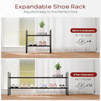 Bumusty 2 Tier Long Expandable Shoe Rack for Closet, Black - Image 4