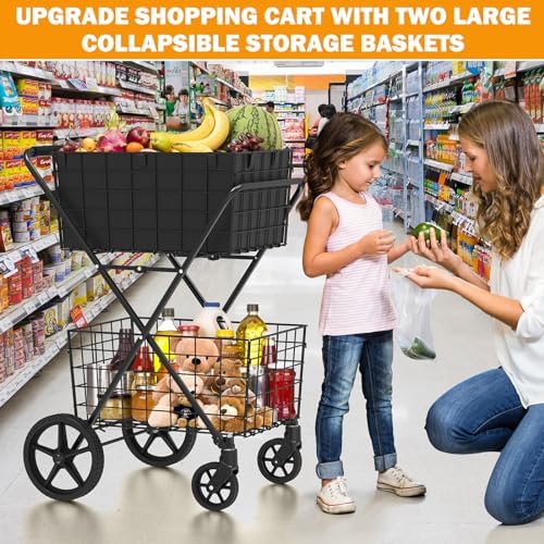 2-Tier Collapsible 400Lbs Heavy Duty Shopping Cart for Groceries - Image 5