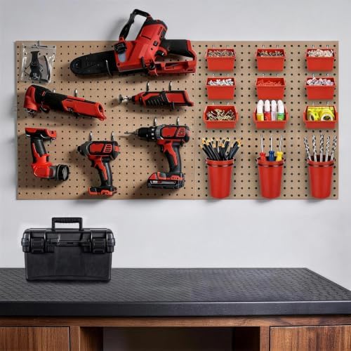 Pegboard Bins Cups with Hooks & Loops 12 Pack Peg Board Organizer (Red) - Image 6