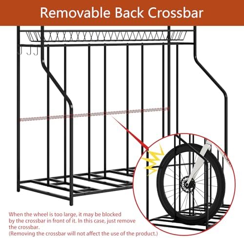 4 Bike Stand, Bike Rack Garage with 3-Tier Storage Rack, Bicycle Stand for Garage Organizer, Indoor Sporting Gear Storage Station for Mountain/Road/Hybrid & Fat Tire Bike, Patent Pending - Image 4