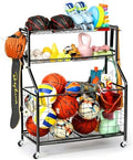 Kinghouse Sport Equipment Organizer for Garage, Steel Basketball Rack with Bat Holder and Hooks, Easy Assembly Storage for Balls, Kids' Toys, Workout Gear, Home Gym, Outdoor by Kinghouse