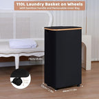 IEGrow Laundry Basket with Wheels 110L Clothes Hamper for Laundry,Black - Image 2