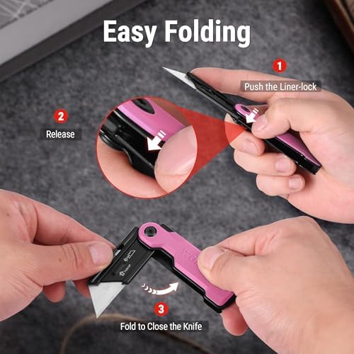 WORKPRO Folding Utility Knife, G10 Handle, Pink - Image 4