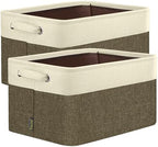 BALEINE 2 Pack Fabric Closet Storage Bins for Shelves, Linen Closet Organizers and Storage, Decorative Baskets for Organizing, Shelf, Clothes, Home, Office (Brown, 12"x8"x8") by BALEINE