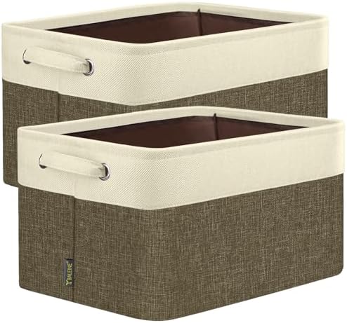 BALEINE 2 Pack Fabric Closet Storage Bins for Shelves, Linen Closet Organizers and Storage, Decorative Baskets for Organizing, Shelf, Clothes, Home, Office (Brown, 12"x8"x8") by BALEINE