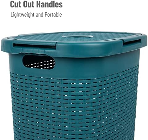 Mind Reader Slim Laundry Hamper with Lid, 60L Tall Clothes Basket, Narrow Tapered Design for Bathrooms, Closets and Laundry Rooms, Plastic, Blue - Image 6