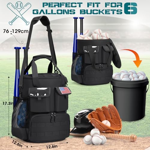 RAINSMORE Baseball Bucket Bag Baseball Coaches Accessories Organizer with Insulation Pocket Tactical Softball Bag with Anti-Slip Bottom, Multiple Pockets for Bat, Gloves, Scoreboards - Image 3