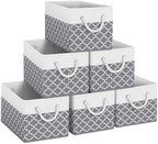Fab totes Storage Bins 6-Pack, Foldable Storage Baskets for Organizing Toys, Books, Shelves, Closet, Large Storage Box with Rope Handles, Sturdy Organizer Bins,Clover Grey by Fabtotes