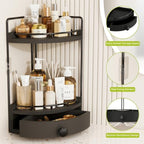 2-Tier Corner Bathroom Countertop Organizer with Drawer - Image 5