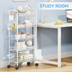 KINGRACK 5 Tier Rolling Cart, Metal Utility Storage Cart with Pegboard | Screwless Assembly, Lockable Wheels, 4 Hooks & 1 Bin, Mobile Organizer for Bathroom Kitchen Office Craft Room Laundry, White - Image 6
