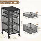 Rolling Storage Cart with Drawers, Under Desk Storage with Wooden Tabletop & Lockable Wheels, 4-Tier Storage Drawers for Bathroom, Craft, Office, Black - Image 2