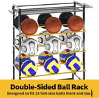 SOYEEZE Garage Sports Equipment Organizer-Large 5 Layer Ball Storage, Basketball Stand Holder, Outdoor Toy Storage, Baseball Bat Rack, Rolling Ball Cart with Hooks and Wheels for Indoor/Outdoor Use - Image 3