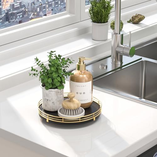 Oroyutor 9-Inch Oak Lazy Susan Vanity Tray, Gold Finish - Image 4