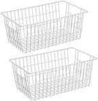 SANNO Freezer Baskets Wire Farmhouse Large Organizer Storage Bins Rack for Storage, Office, Bathroom, Pantry Organization with Handles-Set of 2, 15.7" by SANNO